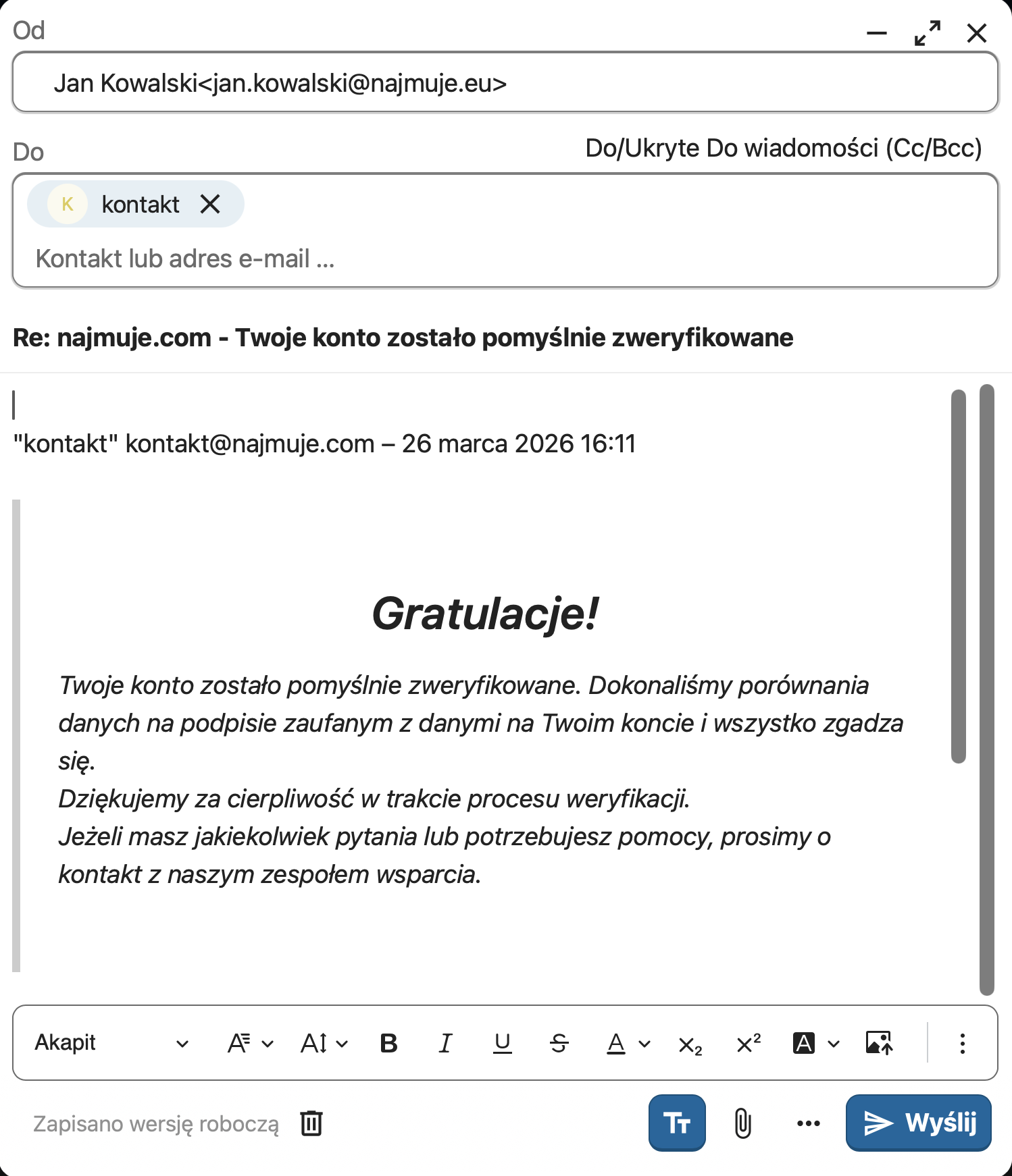 Tworzenie wiadomości w najmuje.eu